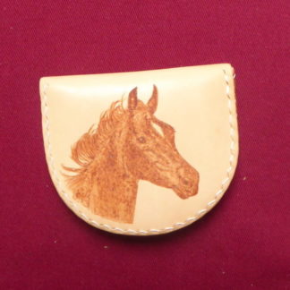 petit porte-monnaie en cuir tête cheval pyrogravé